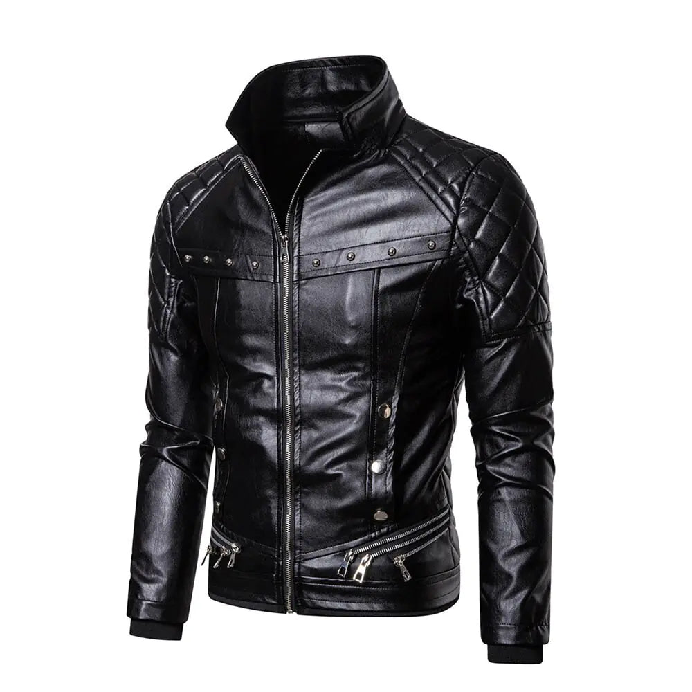 Stylish Solid Color Men's Leather Jacket with Fur Collar