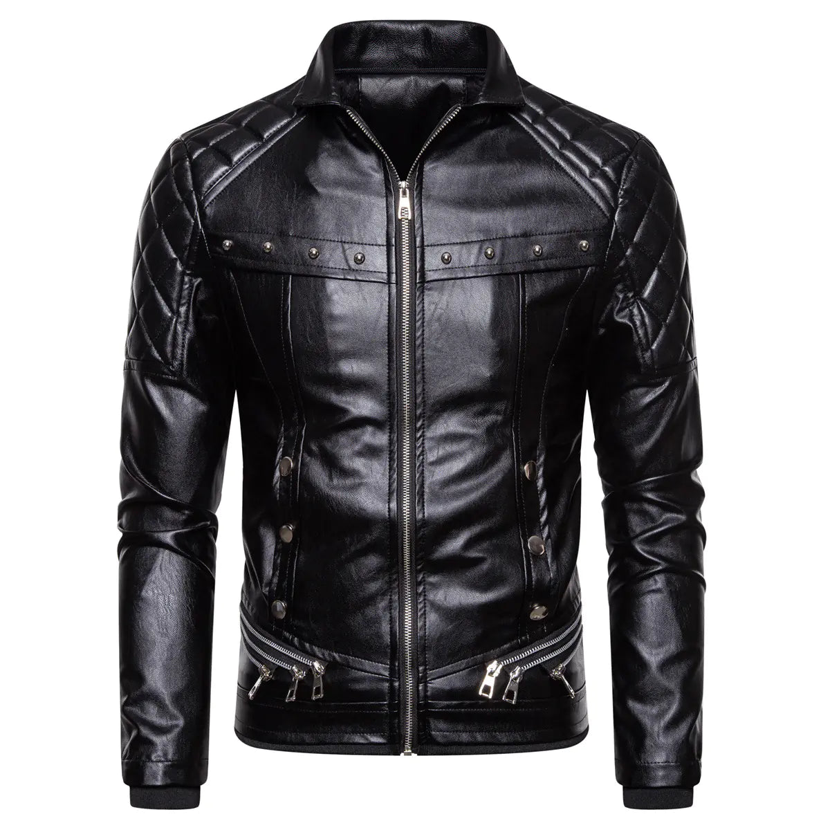 Stylish Solid Color Men's Leather Jacket with Fur Collar