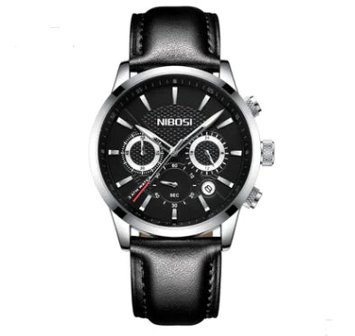 Stylish Men's Black Gold Steel Sports Watch with 3 Eyes